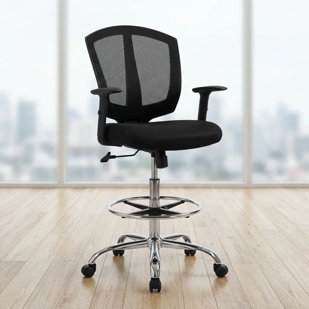 Adjustable Mesh Cashier Chair Improve comfort and efficiency with this Adjustable Mesh Cashier Chair, designed to provide ergonomic support, breathability, and long-lasting durability. It is an ideal seating solution for cashiers, reception desks, customer service counters, supermarkets, banks, pharmacies, retail stores, and office workstations. Its modern mesh design promotes airflow while ensuring maximum comfort during extended working hours. Manufactured with premium materials and a reinforced frame, this adjustable mesh cashier chair is built for everyday commercial use. As a result, it offers reliable performance and exceptional comfort in busy working environments. Ergonomic Mesh Support The breathable mesh backrest provides continuous airflow, helping users stay cool throughout the day. Consequently, it reduces heat buildup and improves comfort during long shifts. Additionally, the ergonomic backrest supports the natural curve of the spine, encouraging healthy posture and reducing lower back fatigue. The padded seat cushion provides excellent comfort while maintaining its shape after regular use, making the chair suitable for prolonged sitting. Adjustable Features This cashier chair includes an adjustable seat height mechanism, allowing users to customize the chair according to counter height and personal preference. The supportive foot ring provides additional comfort by reducing pressure on the legs during extended working periods. The 360-degree swivel function enables effortless movement, allowing users to access workstations and equipment without unnecessary strain. Smooth caster wheels further improve mobility across various floor surfaces. Durable Construction Built with a heavy-duty frame and stable base, this chair delivers outstanding strength and durability for daily commercial use. The quality mesh upholstery resists wear while maintaining a modern professional appearance. Moreover, the reinforced construction ensures dependable support throughout years of continuous operation. The mesh and seat surfaces are also easy to clean, requiring minimal maintenance to maintain a neat appearance. Modern Professional Design Its contemporary design complements reception counters, cashier stations, office desks, and retail environments. As a result, it blends seamlessly with modern commercial interiors while enhancing workplace comfort and efficiency. Key Features Premium adjustable mesh cashier chair Breathable ergonomic mesh backrest Comfortable padded seat Adjustable seat height Supportive foot ring 360-degree swivel function Smooth caster wheels Heavy-duty stable base Benefits Promotes healthy sitting posture Reduces fatigue during long shifts Improves workplace comfort and productivity Provides long-lasting durability Ideal for supermarkets, banks, pharmacies, retail stores, reception areas, cashier counters, and office workstations Adjustable Mesh Cashier Chair Improve comfort and efficiency with this Adjustable Mesh Cashier Chair, designed to provide ergonomic support, breathability, and long-lasting durability. It is an ideal seating solution for cashiers, reception desks, customer service counters, supermarkets, banks, pharmacies, retail stores, and office workstations. Its modern mesh design promotes airflow while ensuring maximum comfort during extended working hours. Manufactured with premium materials and a reinforced frame, this adjustable mesh cashier chair is built for everyday commercial use. As a result, it offers reliable performance and exceptional comfort in busy working environments. Ergonomic Mesh Support The breathable mesh backrest provides continuous airflow, helping users stay cool throughout the day. Consequently, it reduces heat buildup and improves comfort during long shifts. Additionally, the ergonomic backrest supports the natural curve of the spine, encouraging healthy posture and reducing lower back fatigue. The padded seat cushion provides excellent comfort while maintaining its shape after regular use, making the chair suitable for prolonged sitting. Adjustable Features This cashier chair includes an adjustable seat height mechanism, allowing users to customize the chair according to counter height and personal preference. The supportive foot ring provides additional comfort by reducing pressure on the legs during extended working periods. The 360-degree swivel function enables effortless movement, allowing users to access workstations and equipment without unnecessary strain. Smooth caster wheels further improve mobility across various floor surfaces. Durable Construction Built with a heavy-duty frame and stable base, this chair delivers outstanding strength and durability for daily commercial use. The quality mesh upholstery resists wear while maintaining a modern professional appearance. Moreover, the reinforced construction ensures dependable support throughout years of continuous operation. The mesh and seat surfaces are also easy to clean, requiring minimal maintenance to maintain a neat appearance. Modern Professional Design Its contemporary design complements reception counters, cashier stations, office desks, and retail environments. As a result, it blends seamlessly with modern commercial interiors while enhancing workplace comfort and efficiency. Key Features Premium adjustable mesh cashier chair Breathable ergonomic mesh backrest Comfortable padded seat Adjustable seat height Supportive foot ring 360-degree swivel function Smooth caster wheels Heavy-duty stable base Benefits Promotes healthy sitting posture Reduces fatigue during long shifts Improves workplace comfort and productivity Provides long-lasting durability Ideal for supermarkets, banks, pharmacies, retail stores, reception areas, cashier counters, and office workstations