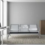 Non-padded steel waiting bench featuring a 3-seater design with perforated silver metallic seats and backrests, curved chrome armrests, a sturdy crossbar beam support, and angled chrome legs with non-marking foot glides.