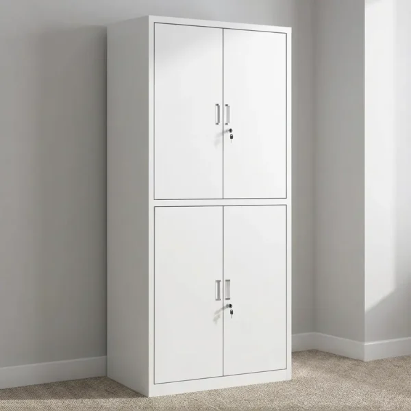 Four Door Steel Filing Cabinet Organize your workplace with this Four Door Steel Filing Cabinet, designed to provide secure storage, spacious organization, and dependable durability. It is ideal for executive offices, corporate workplaces, schools, hospitals, banks, law firms, government institutions, warehouses, and home offices. Its four-door design offers generous storage space for files, folders, office supplies, books, and important business records while maintaining a neat and professional office environment. Built from premium-quality steel with a reinforced structure, this four door steel filing cabinet is designed for everyday commercial use. As a result, it delivers reliable performance and excellent long-term value for busy workplaces. Spacious Storage Capacity The cabinet features multiple shelves and large storage compartments that provide ample room for files, binders, folders, books, office equipment, stationery, and confidential business documents. Consequently, users can organize office essentials efficiently while reducing workplace clutter. Additionally, the practical interior layout allows quick access to frequently used items, improving daily workflow. Its functional design supports better organization and productivity. Secure and Reliable Storage The four-door enclosed design helps protect important documents and office supplies from dust while keeping business records neatly stored. Therefore, organizations can maintain a professional workspace and ensure essential materials remain organized and easily accessible. The sturdy doors provide dependable protection for everyday office storage needs. Strong and Durable Construction Built with reinforced steel panels and a heavy-duty frame, this steel filing cabinet provides dependable stability during frequent daily use. The powder-coated finish resists scratches, corrosion, and everyday wear while maintaining its professional appearance. Moreover, the smooth surface is easy to clean, making maintenance simple and convenient. Modern Professional Style The contemporary steel finish complements executive desks, office chairs, conference tables, workstations, and modern office furniture. As a result, it creates a coordinated and professional workspace suitable for commercial and home office environments. Key Features Premium four door steel filing cabinet Spacious storage compartments Four-door enclosed design Reinforced steel construction Adjustable internal shelves Scratch-resistant powder-coated finish Easy-to-clean surface Suitable for office use Benefits Organizes files and office supplies efficiently Maximizes office storage capacity Protects important business documents Reduces workplace clutter Complements modern office interiors Easy to clean and maintain Offers dependable long-term durability Ideal for executive offices, corporate workplaces, schools, hospitals, banks, law firms, government institutions, warehouses, and home offices.