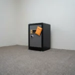 70kg fireproof safe box featuring a heavy-duty dual-tone black and grey steel casing, a digital keypad with electronic combination access, a master key lock mechanism, multiple solid steel live-locking bolts, and an adjustable multi-tier interior storage compartment.