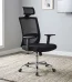 Premium ergonomic office chair featuring a high-density black mesh backrest with integrated lumbar support and an adjustable headrest, a cushioned black fabric seat pan, adjustable T-shaped armrests, pneumatic height adjustment and tilt-tension control levers, and a polished chrome five-star swivel base with protective wrapping and dual-wheel casters.