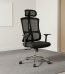 Ergonomic mesh task chair featuring a high-back breathable black mesh backrest with an integrated Y-shaped spine lumbar support brace and an adjustable mesh headrest, a cushioned black fabric seat pan, adjustable T-shaped armrests, pneumatic seat height adjustment and tilt-tension control levers, and a heavy-duty chrome five-star swivel base equipped with smooth-rolling dual-wheel casters.